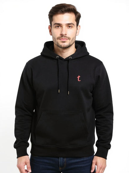 Deri-Pamuk Kapşonlu Siyah Renk Soft Sweatshirt,Toskana Design