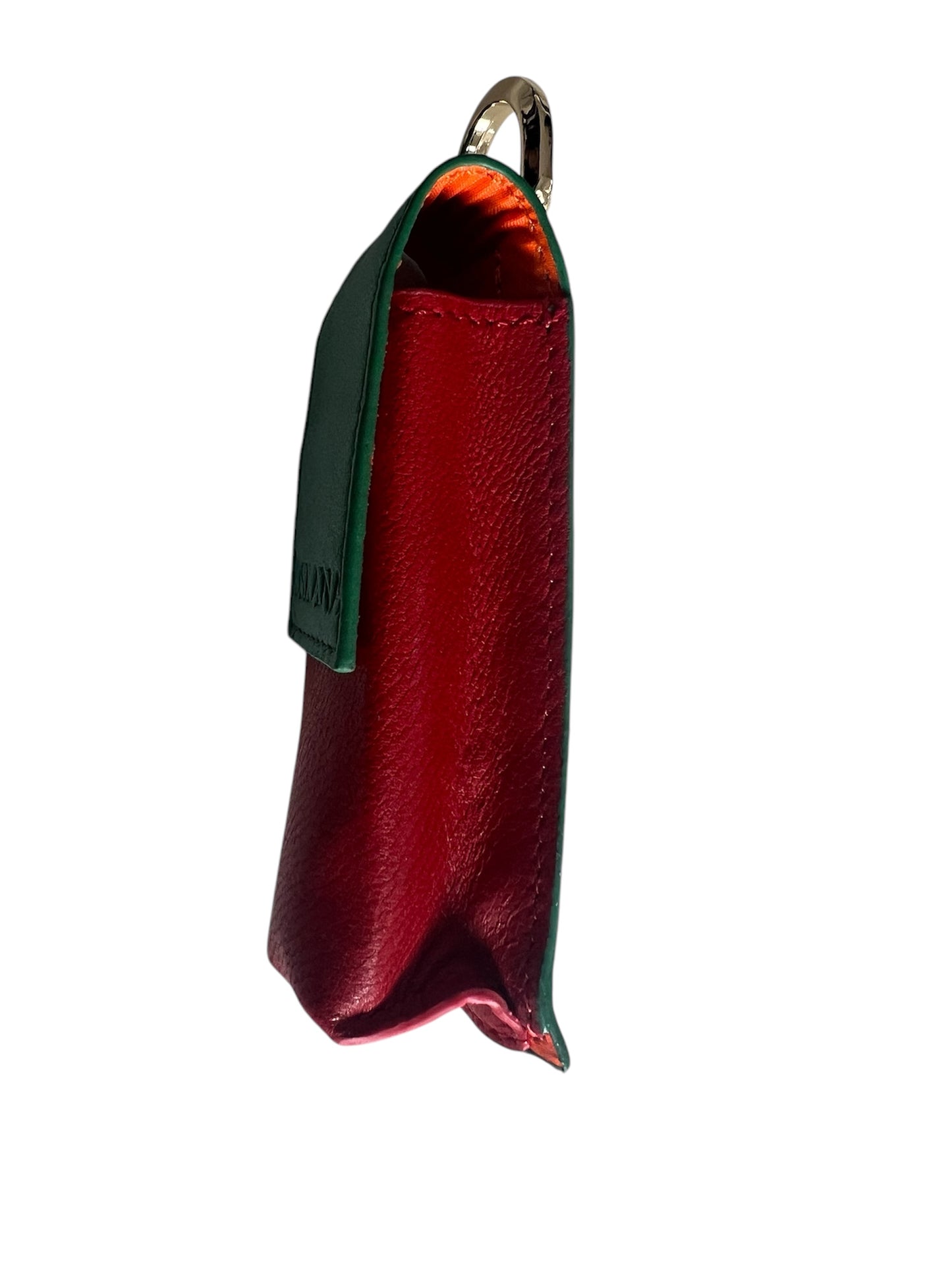 Kırmızı Yeşil Manyetik Kapaklı Deri Ruj ve Dudak Balsamı Kılıfı