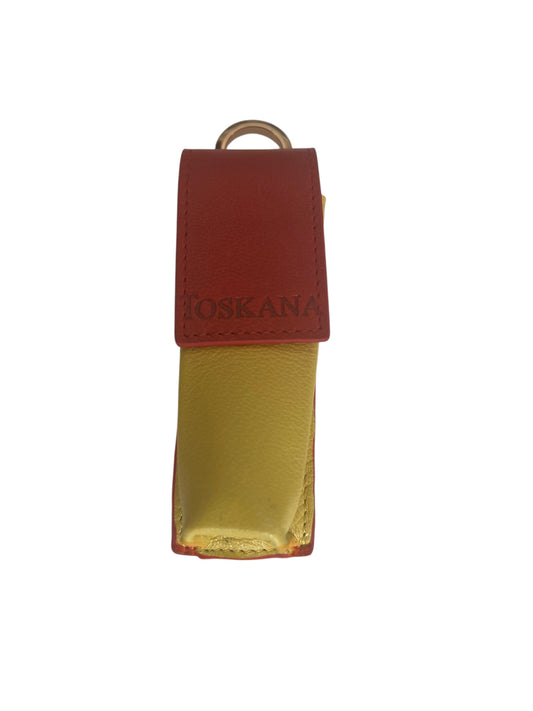Sarı Kırmızı Manyetik Kapaklı Deri Ruj ve Dudak Balsamı Kılıfı