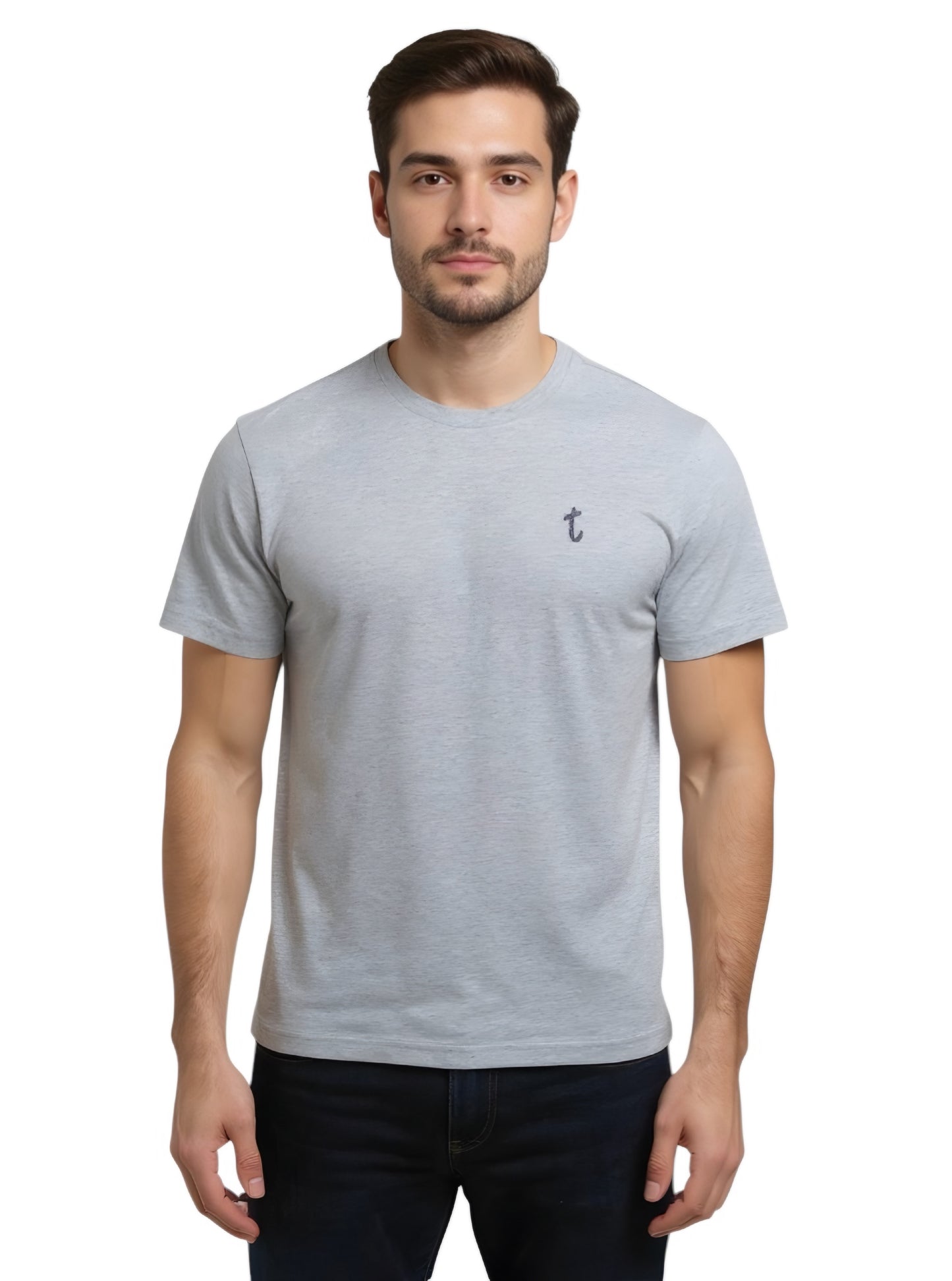 Deri ve  Pamuk, Toskana Tasarım Gri Renk Deri Detaylı T-Shirt  T- DP4009