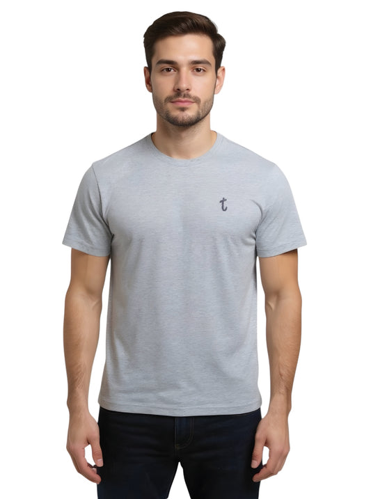 Deri ve  Pamuk, Toskana Tasarım Gri Renk Deri Detaylı T-Shirt  T- DP4009