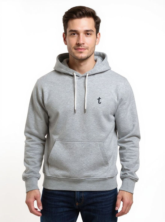 Deri-Pamuk Kapşonlu Gri Renk Soft Sweatshirt,Toskana Design