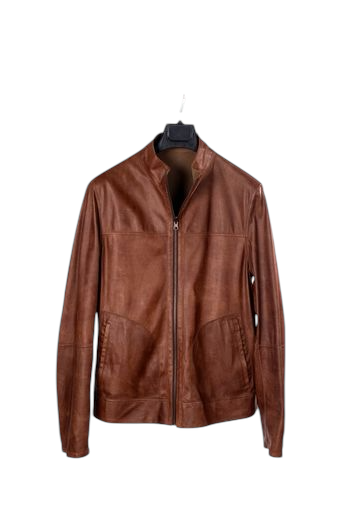 Toskana Design Fındık Renk Çift Taraflı Fermuarlı Astarsız Erkek Deri Ceket  Style 200-4119