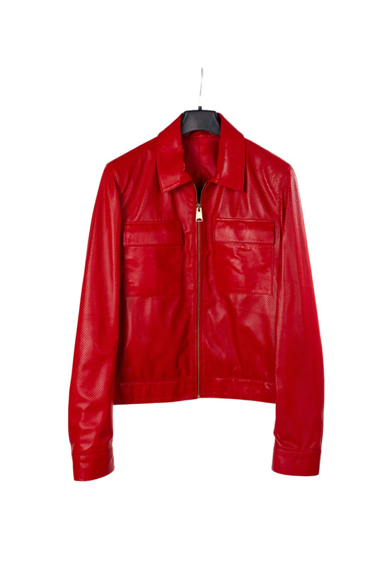 Toskana Design Kırmızı Fermuarlı Kısa Kadın Deri Ceket  Style 200-4104