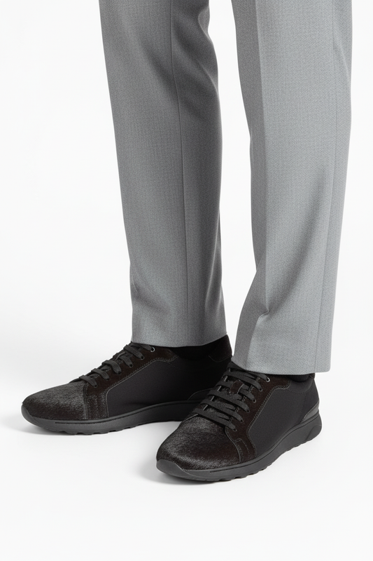 Pony deri-tekstil sneaker - ön tüylü yan tekstil ayağa giydirilmiş