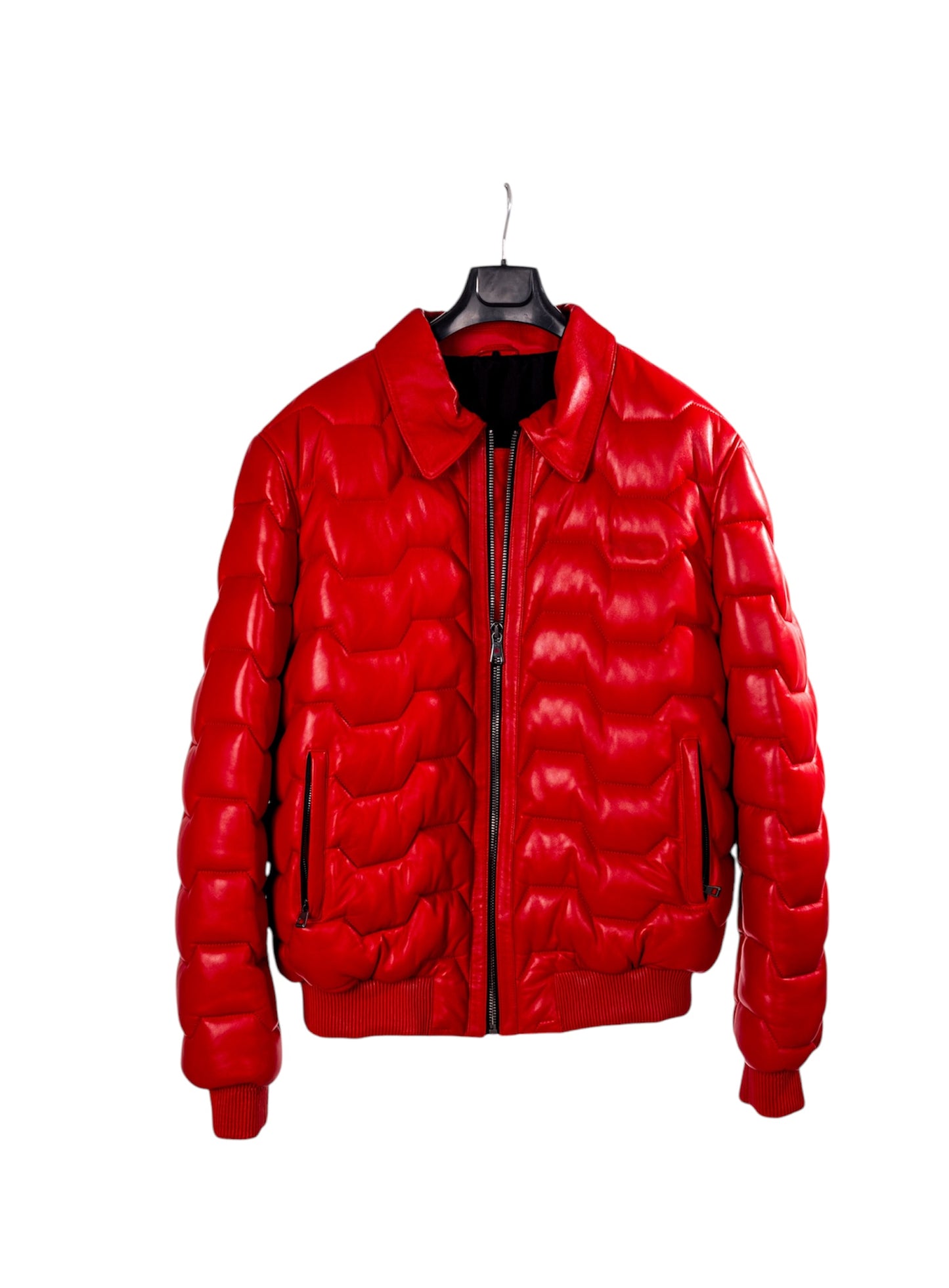 Kırmızı Fermuarlı Erkek Puffer Deri Ceket  Style 200-4036