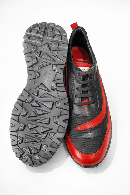 Toskana Design Red Black Color Leather Sneaker Style Stadium 300-105