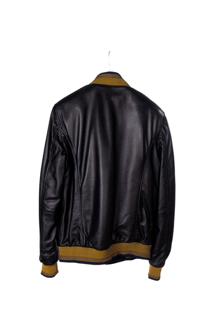 Toskana Design Sarı Lacivert Fermuarlı  Uniseks Deri Ceket Style 200-414