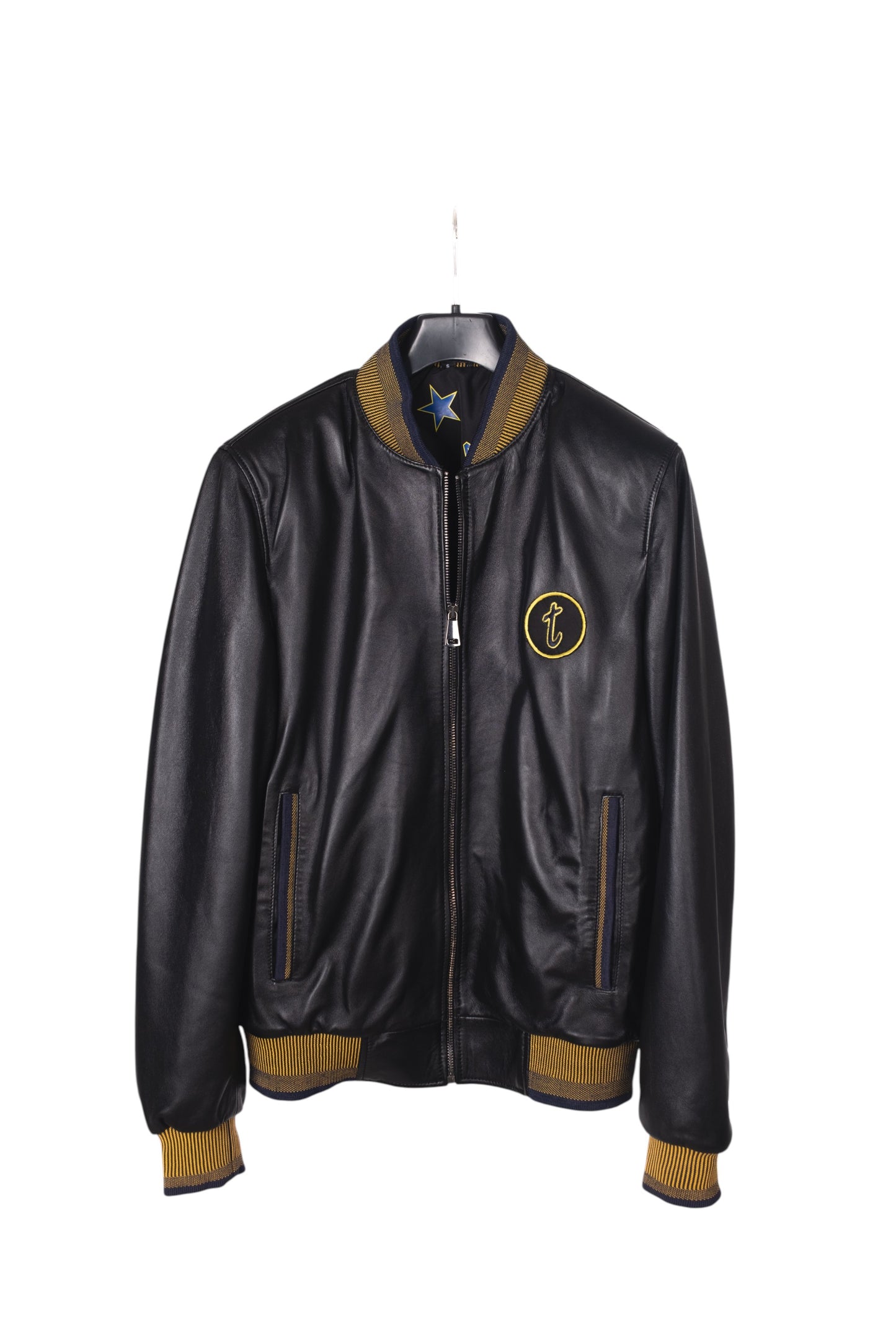 Toskana Design Sarı Lacivert Fermuarlı  Uniseks Deri Ceket Style 200-414