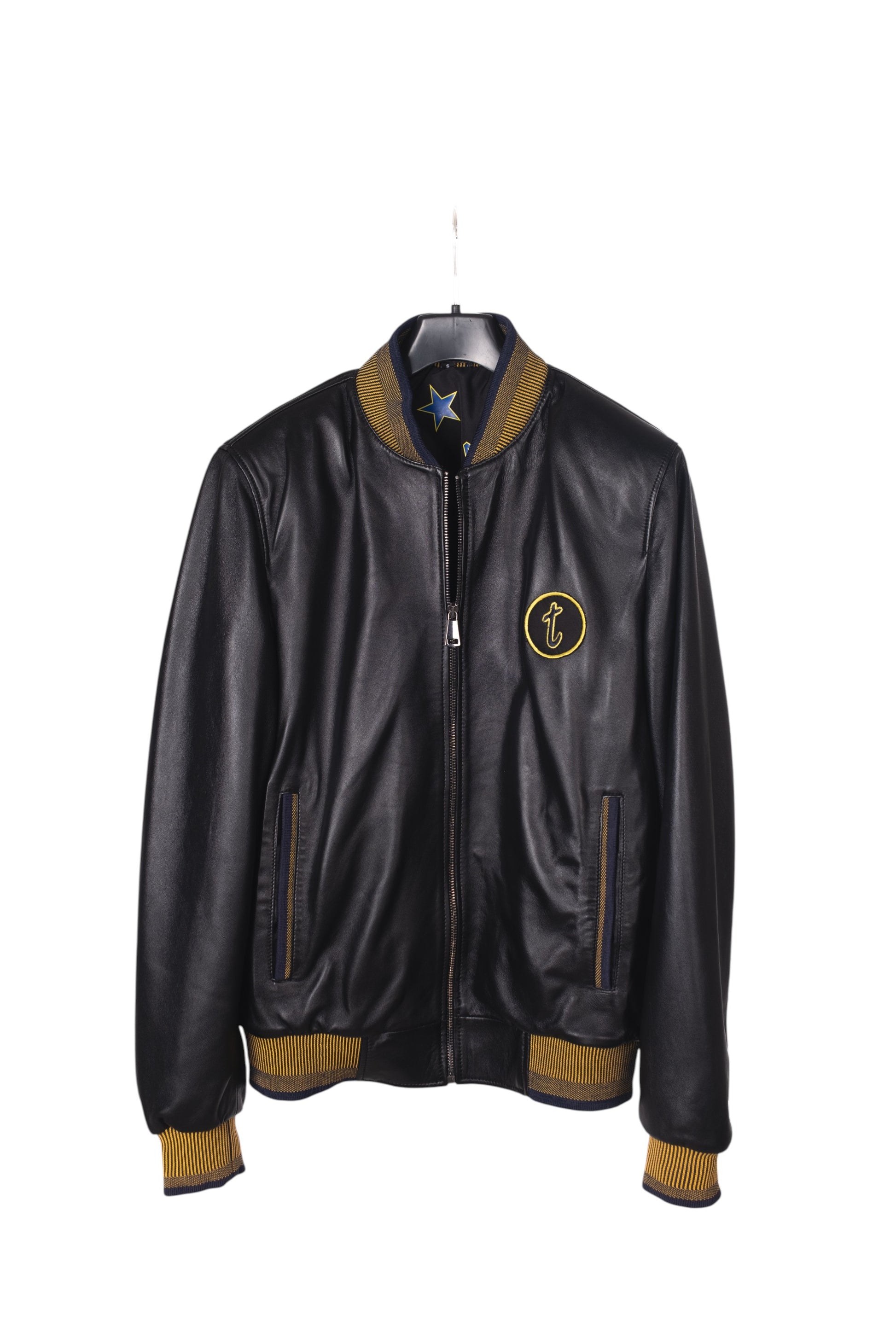 Toskana Design Sarı Lacivert Fermuarlı  Uniseks Deri Ceket Style 200-414