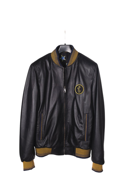 Toskana Design Sarı Lacivert Fermuarlı  Uniseks Deri Ceket Style 200-414