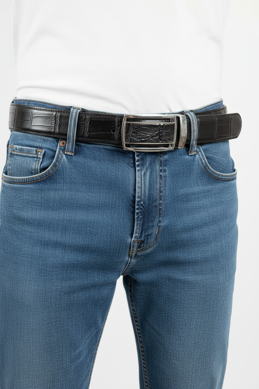 Siyah Timsah Derisi Kemer - Blue Jean