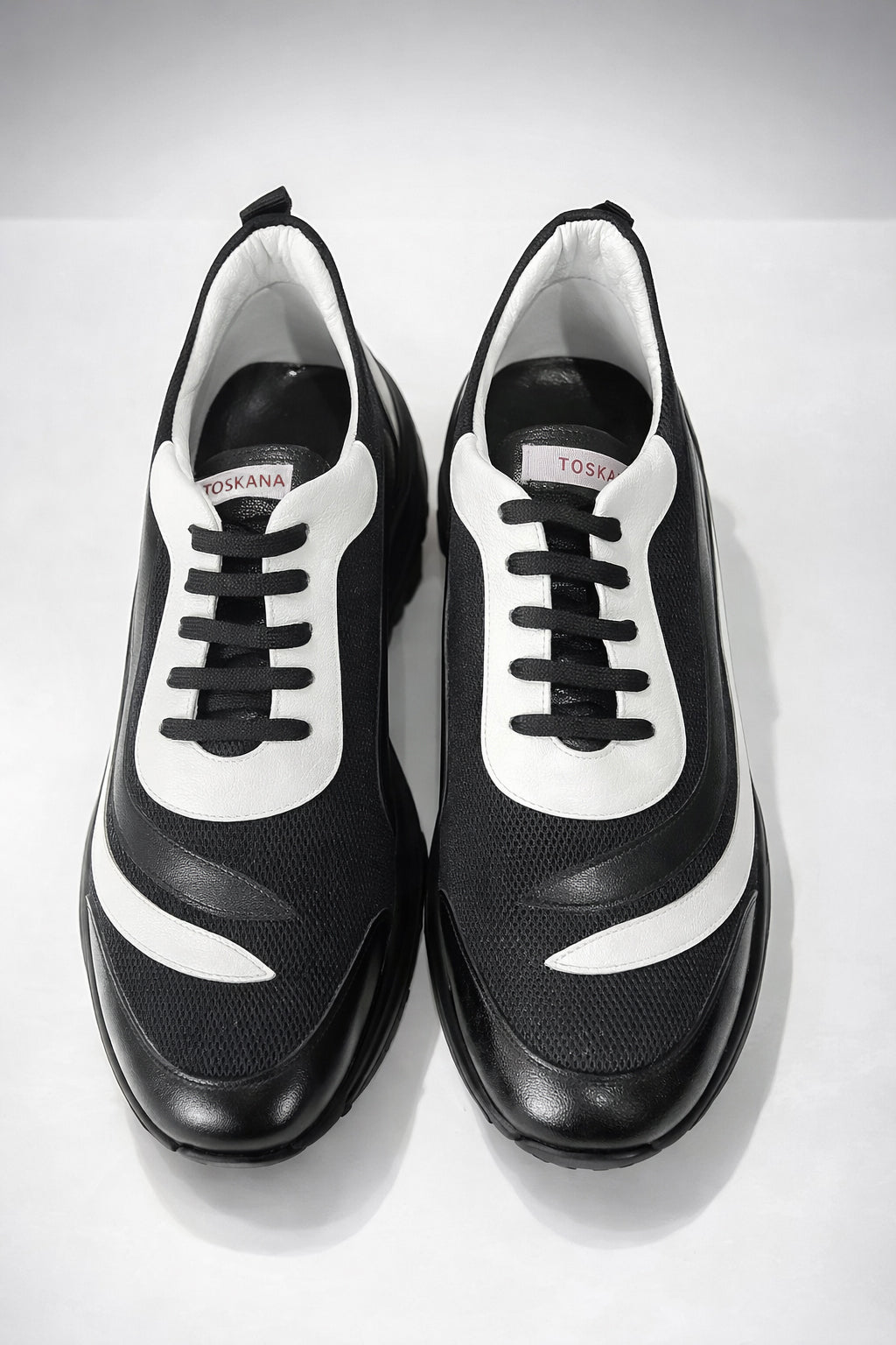 Toskana Design Black and White Leather Sneaker Style Stadium 300-102