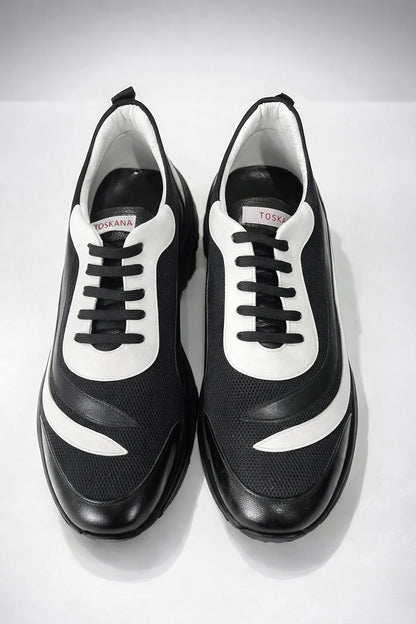 Toskana Design Black and White Leather Sneaker Style Stadium 300-102