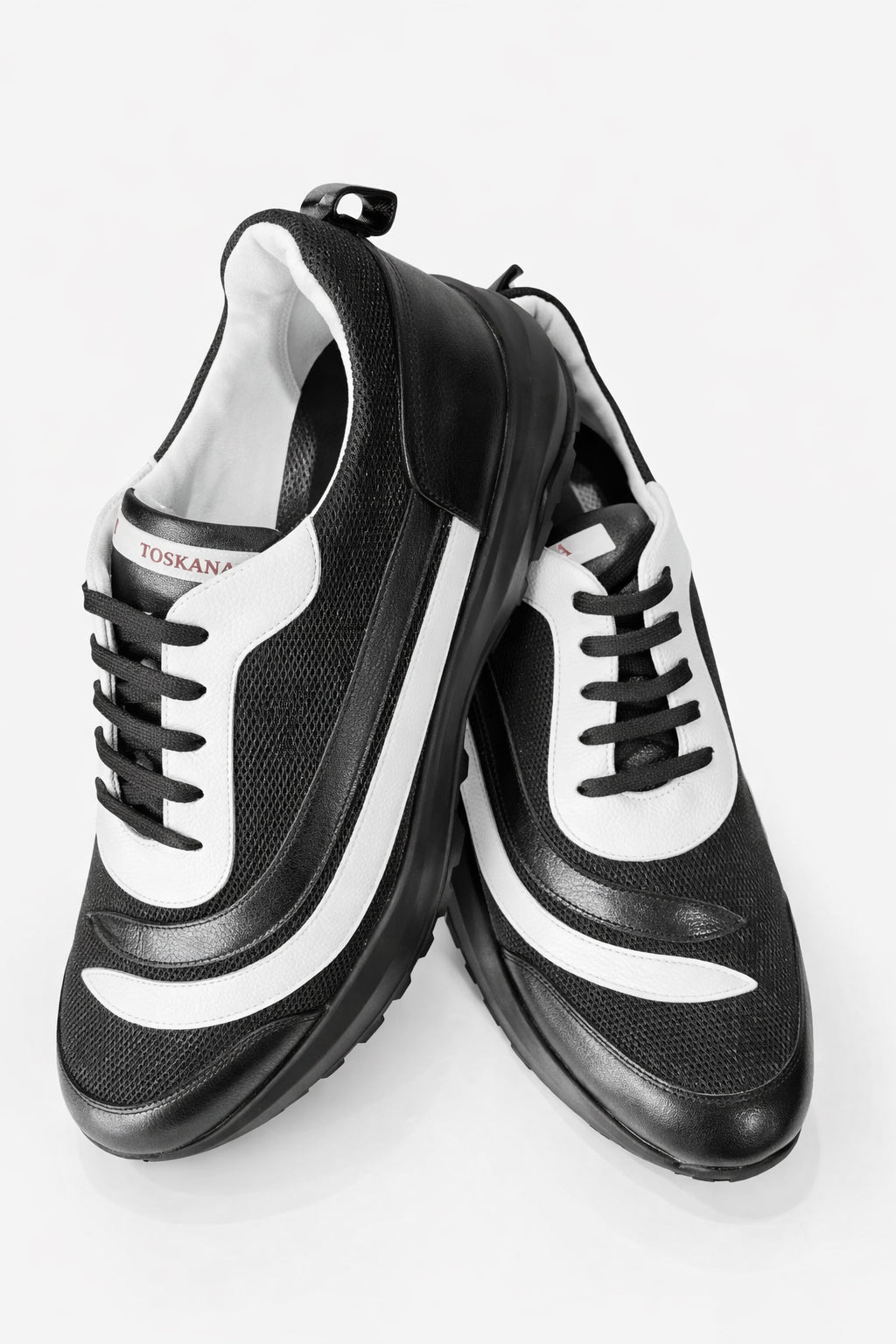 Toskana Design Black and White Leather Sneaker Style Stadium 300-102