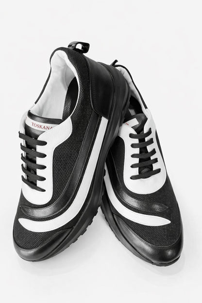 Toskana Design Black and White Leather Sneaker Style Stadium 300-102