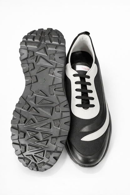 Toskana Design Black and White Leather Sneaker Style Stadium 300-102